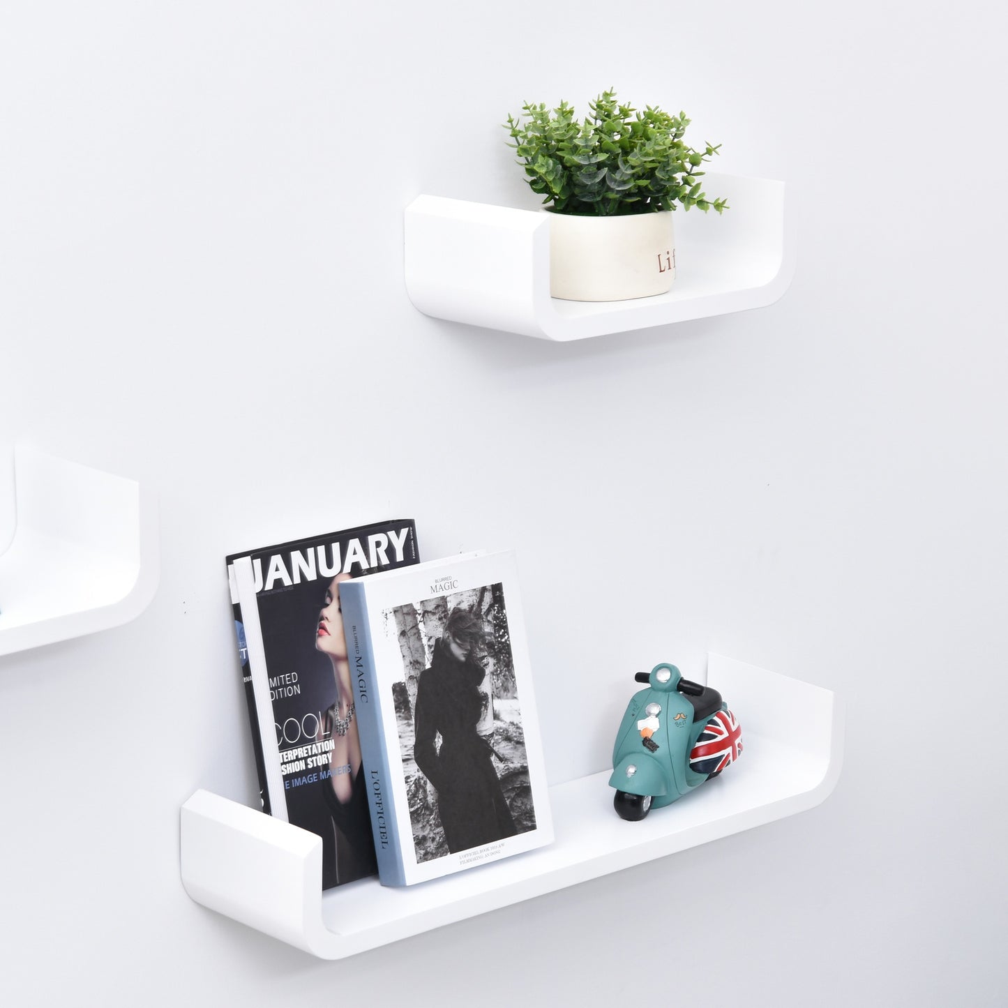 3 Piece U Shaped Shelves Set-White