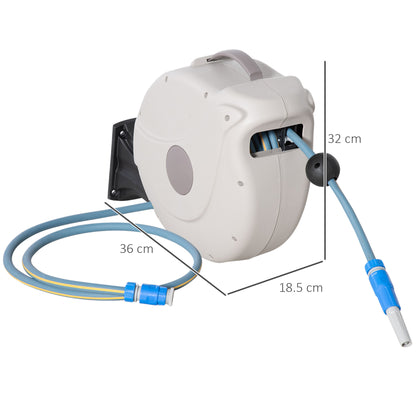 Outsunny Retractable Hose Reel w/ Any Length Lock, Auto Rewind Slow Return System, and 180° Swivel Wall Mounted Bracket, 10m+1.6m
