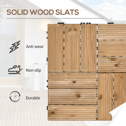 27 Piece Wooden Interlocking Decking Tiles, Outdoor Flooring For Patio, Balcony Terrace Hot Tub 30 x 30 cm per Piece 2.5㎡ per Pack - Brown