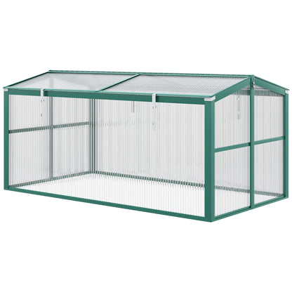 Outsunny Aluminium Polycarbonate Greenhouse Cold Frame Grow House, Openable Top for Flowers and Vegetables, 130x70x61cm