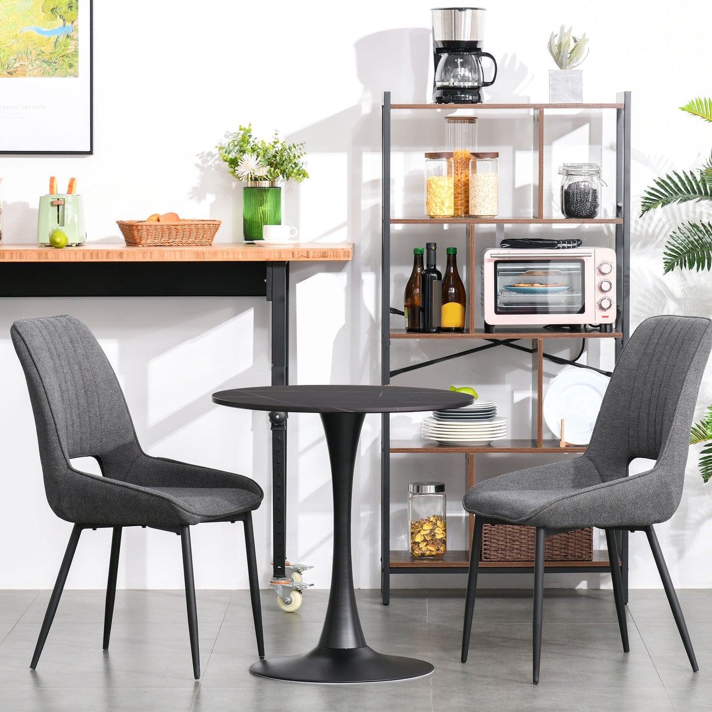 Modern Round Dining Table Leisure Coffee Bistro Table with Metal Base for Kitchen & Dining Room Black