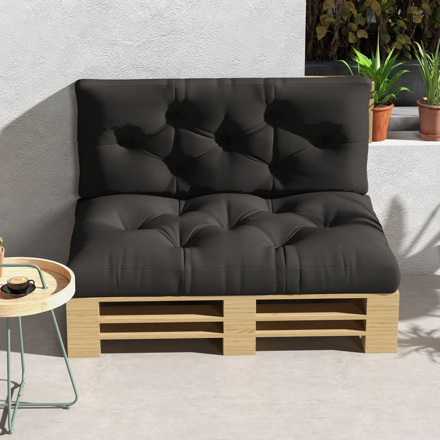 Outsunny 4-Piece Pallet Seat Cushions Back Pillows Replacement, Patio Chair Cushions Set for Indoor Outdoor, Charcoal Grey