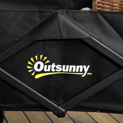 Outsunny Folding Pull Along Cart Cargo Wagon Trolley with Telescopic Handle - Black