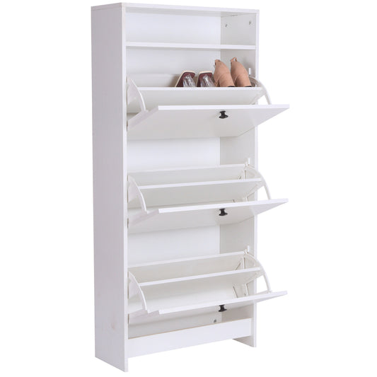 Shoe Storage Cabinet Cupboard Organiser Rack With 3 Drawers, Chipboard-White