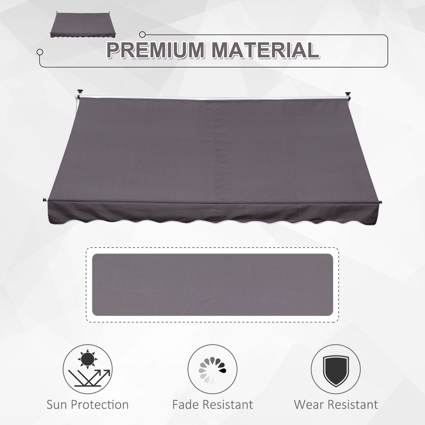 Outsunny Balcony 3 x 1.5m Manual Adjustable Awning DIY Patio Clamp Awning Canopy  Retractable Shade Shelter - Grey