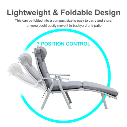 Outsunny Outdoor Patio Sun Lounger Garden Texteline Foldable Reclining Chair Pillow Adjustable Recliner with Cushion - Grey