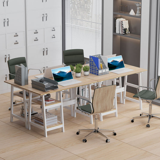 Compact Computer Desk with Storage Shelves Study Table with Bookshelf PC Table Workstation for Home Office Study White and Natural