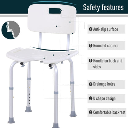 8-Level Height Adjustable Bath Stool Spa Shower Chair Aluminium With Non-Slip Feet And Handle