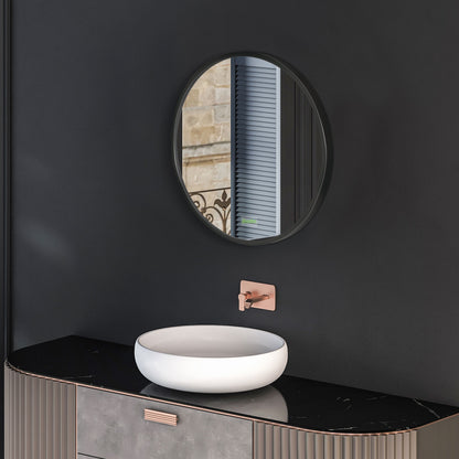 Kleankin Round Bathroom Mirror, Modern Wall-mounted Makeup Mirror with Aluminium Frame for Washroom Living Room, Black, 40x40 cm