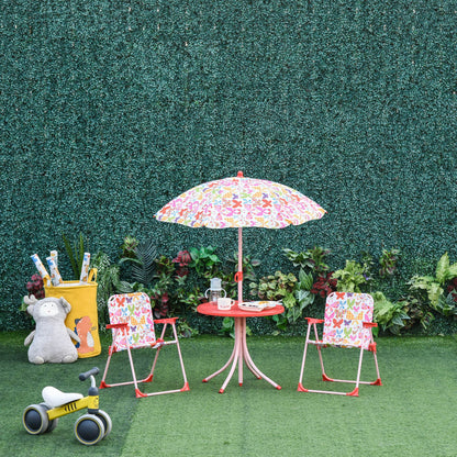 Outsunny Kids Folding Picnic Table and Chairs Set Colour Stripes Outdoor w/ Parasol
