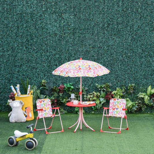 Outsunny Kids Folding Picnic Table and Chairs Set Colour Stripes Outdoor w/ Parasol