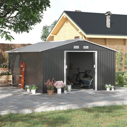 Outsunny 13 x 11ft Foundation Ventilation Steel Outdoor Garden Shed Grey