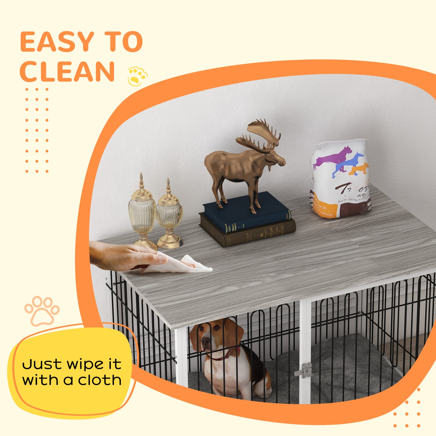 Large Dog Crate Furniture Side Table | Washable Cushion | Lockable Door | Steel Wire Ventilation | Large Dogs up to 35kg | 105 x 68 x 75cm | Graphite
