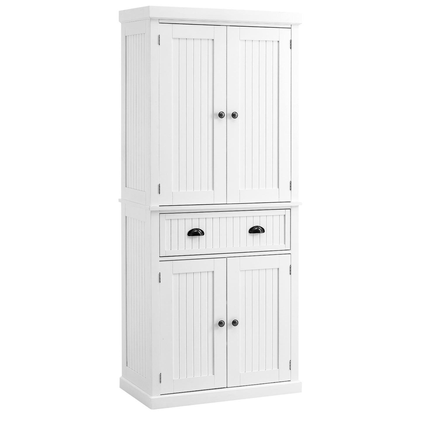 Traditional Kitchen Cupboard  Freestanding Storage Cabinet with Drawer, Doors and Adjustable Shelves, White