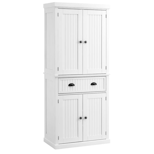 Traditional Kitchen Cupboard  Freestanding Storage Cabinet with Drawer, Doors and Adjustable Shelves, White