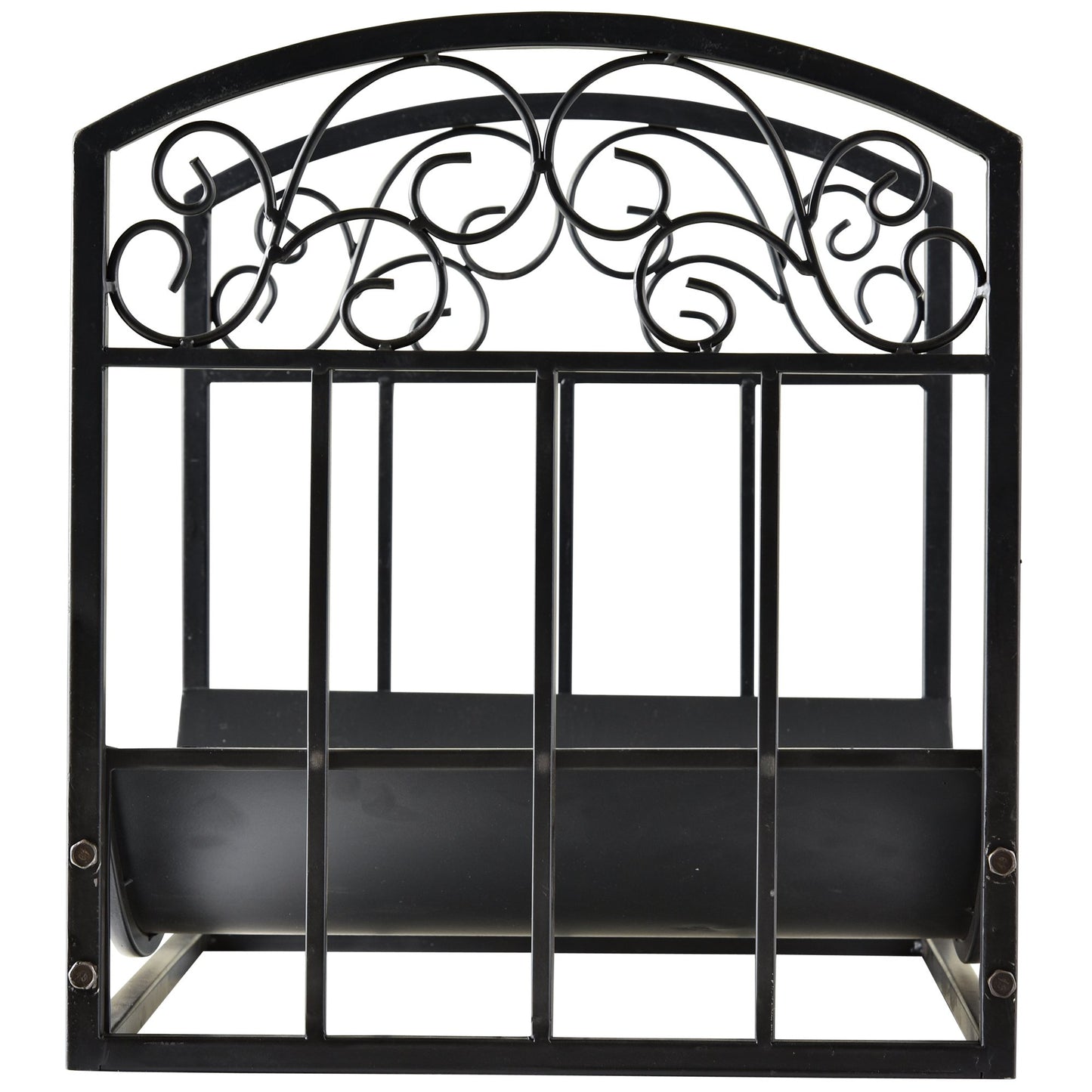 Outsunny Wrought Iron Inner Arced Wood Log Holder Indoor Outdoor Storage Shelf w/ Elegant Scrolls Rust-Resistant Stacker Black