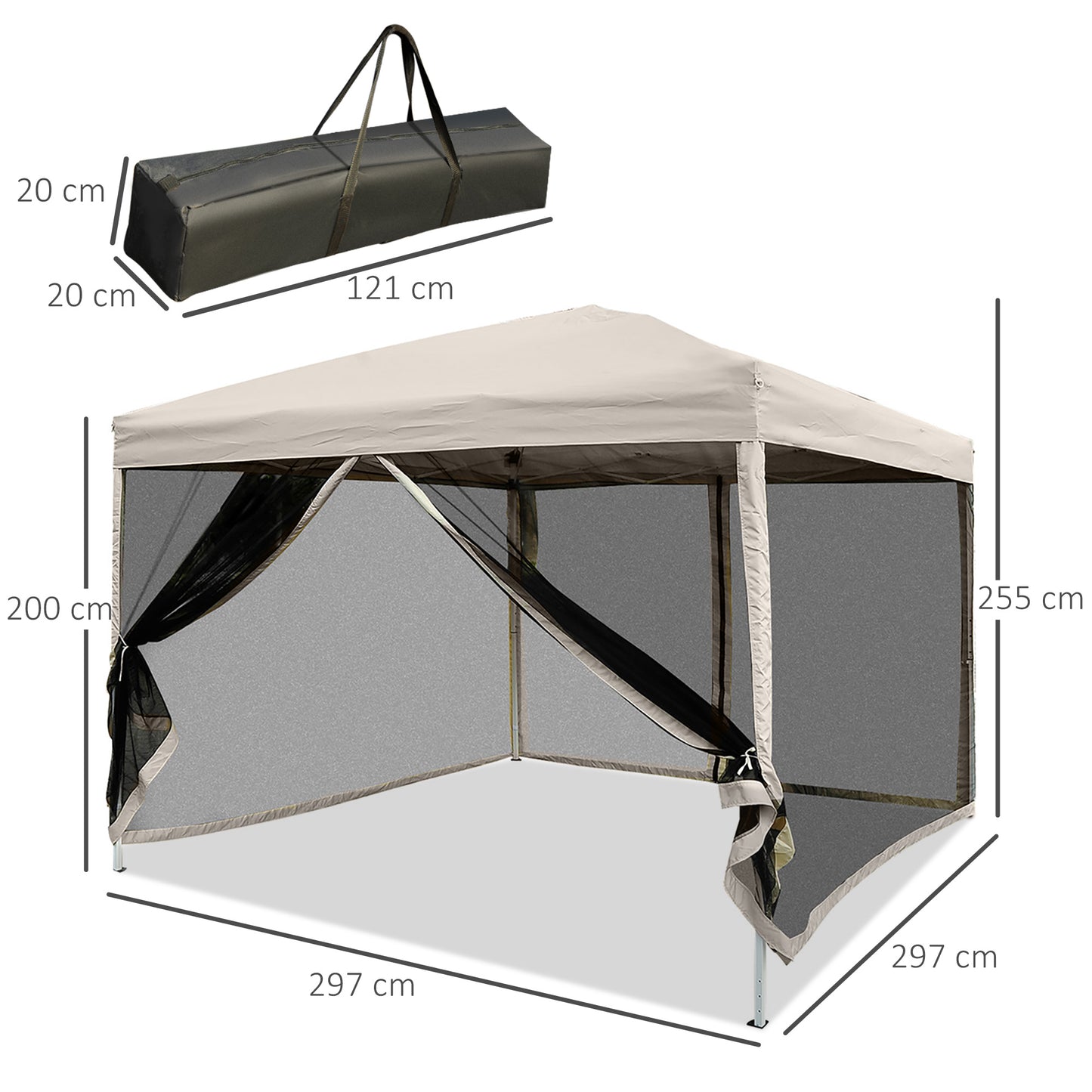 Outsunny 3x3m Pop Up Gazebo W/ Mesh Walls-Tan