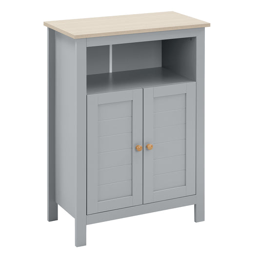 Kleankin Bathroom Floor Storage Cabinet Free Standing Unit with Compartment Adjustable Shelf Double-door Design, Free Standing Organizer, Grey