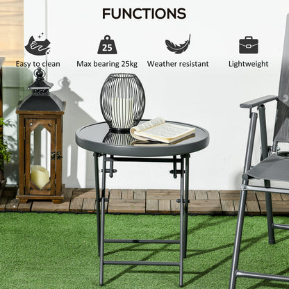 Outsunny Φ45cm Outdoor Side Table, Round Folding Patio Table with Imitation Marble Glass Top, Small Coffee Table