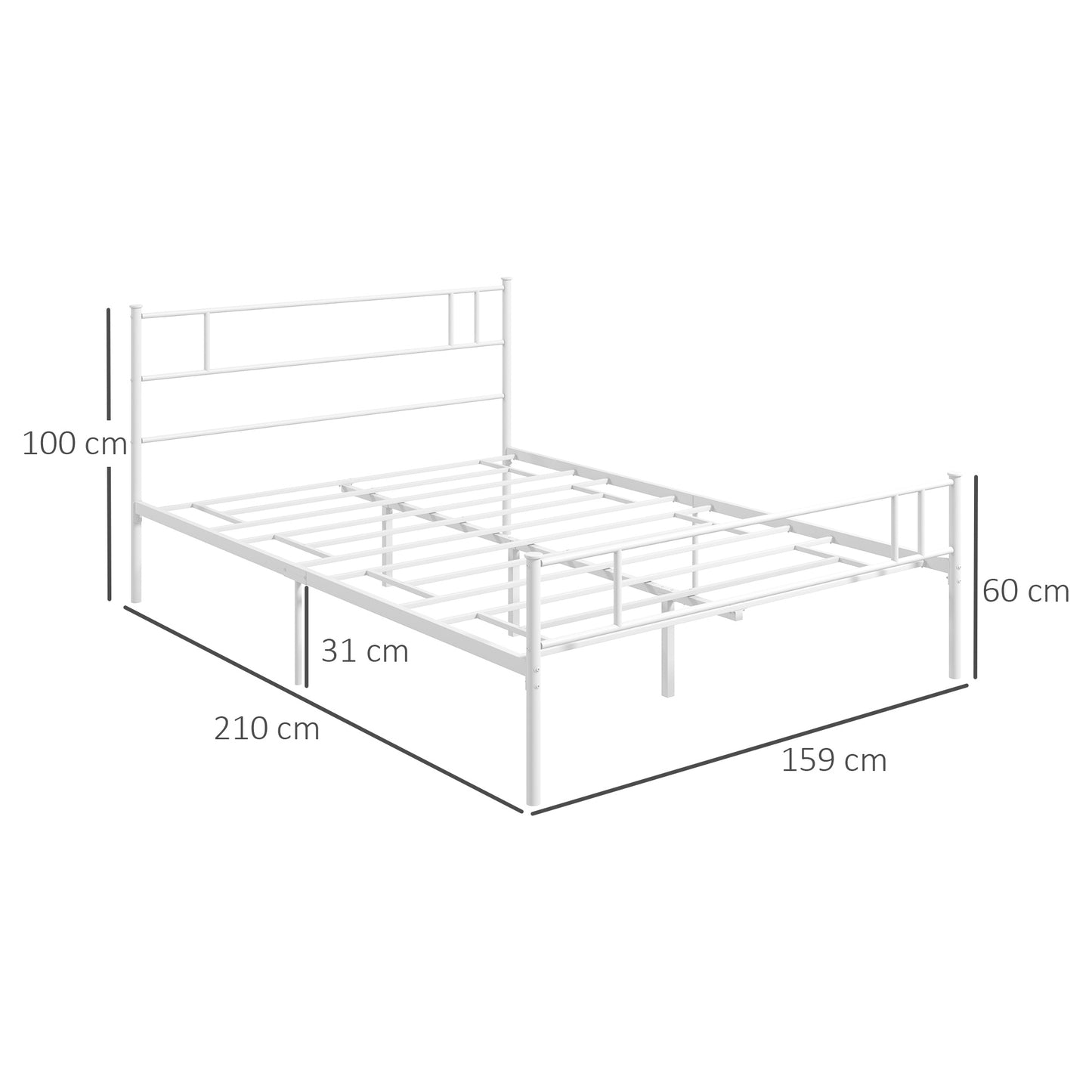 Double Metal Bed Frame Solid Bedstead Base with Headboard and Footboard, Metal Slat Support and Underbed Storage Space, Bedroom Furniture