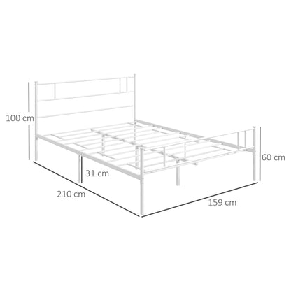 Double Metal Bed Frame Solid Bedstead Base with Headboard and Footboard, Metal Slat Support and Underbed Storage Space, Bedroom Furniture