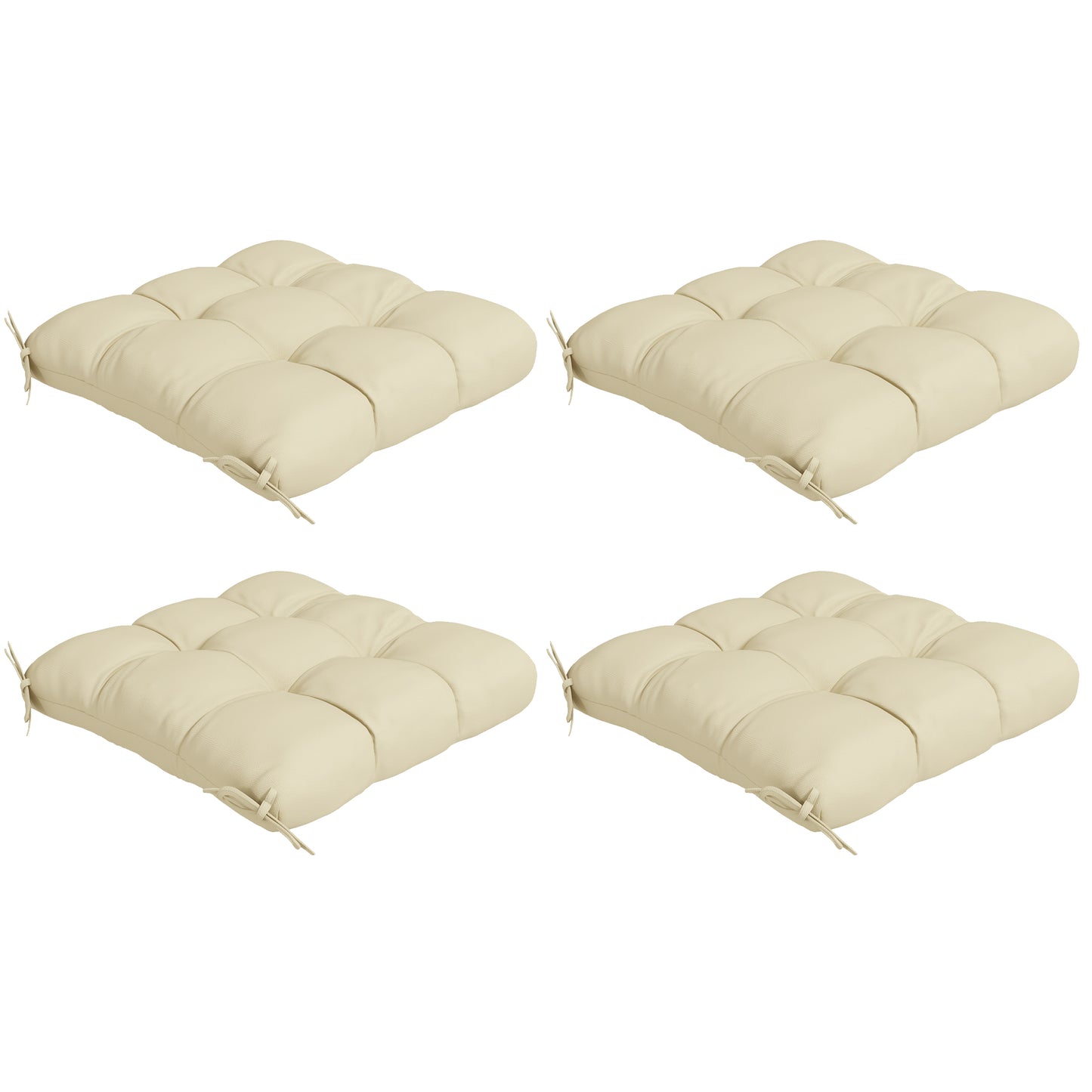 Outsunny 4-Piece Seat Cushion Pillows Replacement, Patio Chair Cushions Set with Ties for Indoor Outdoor, Beige