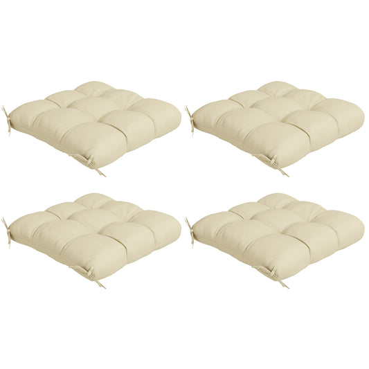 Outsunny 4-Piece Seat Cushion Pillows Replacement, Patio Chair Cushions Set with Ties for Indoor Outdoor, Beige