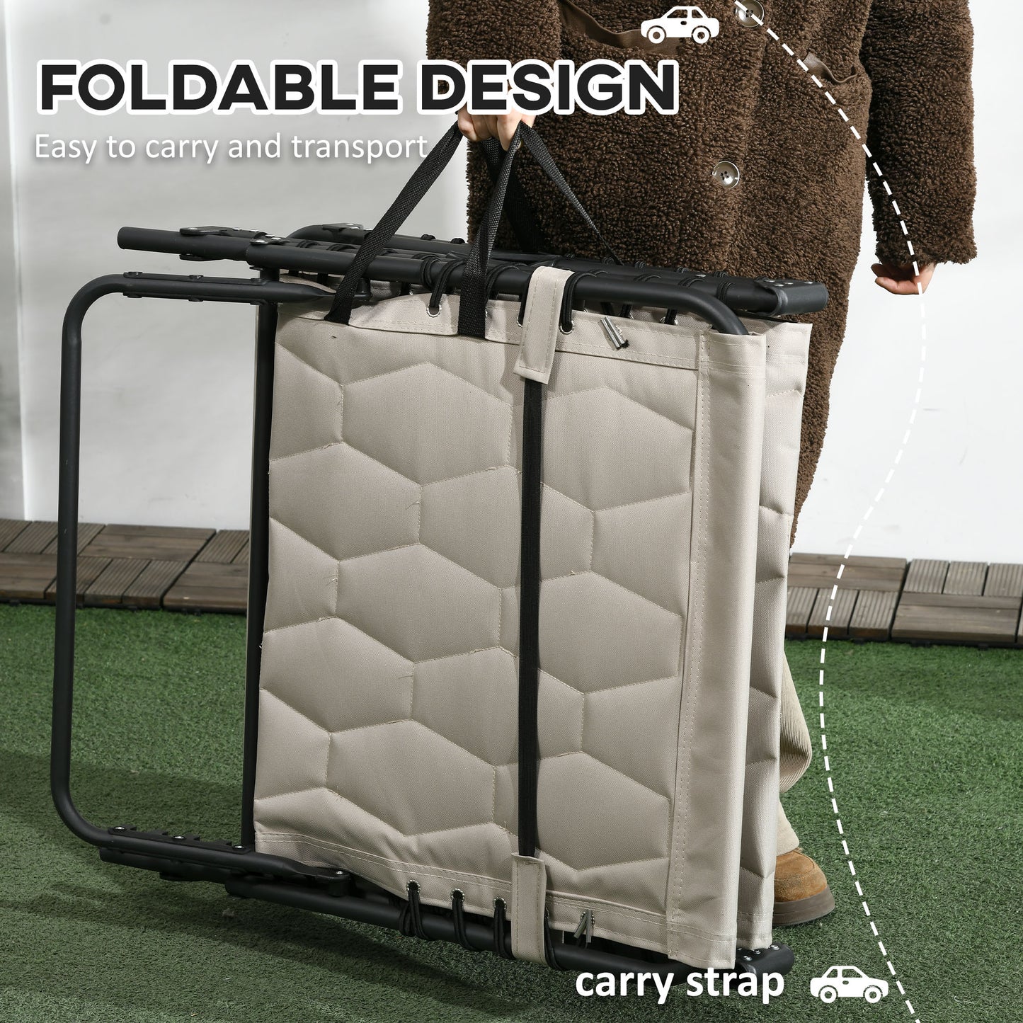 Outsunny Foldable Sun Lounger Set With 5-level Reclining Back, Outdoor Tanning Chair With Build-in Padded Seat, Side Pocket, Headrest - Khaki