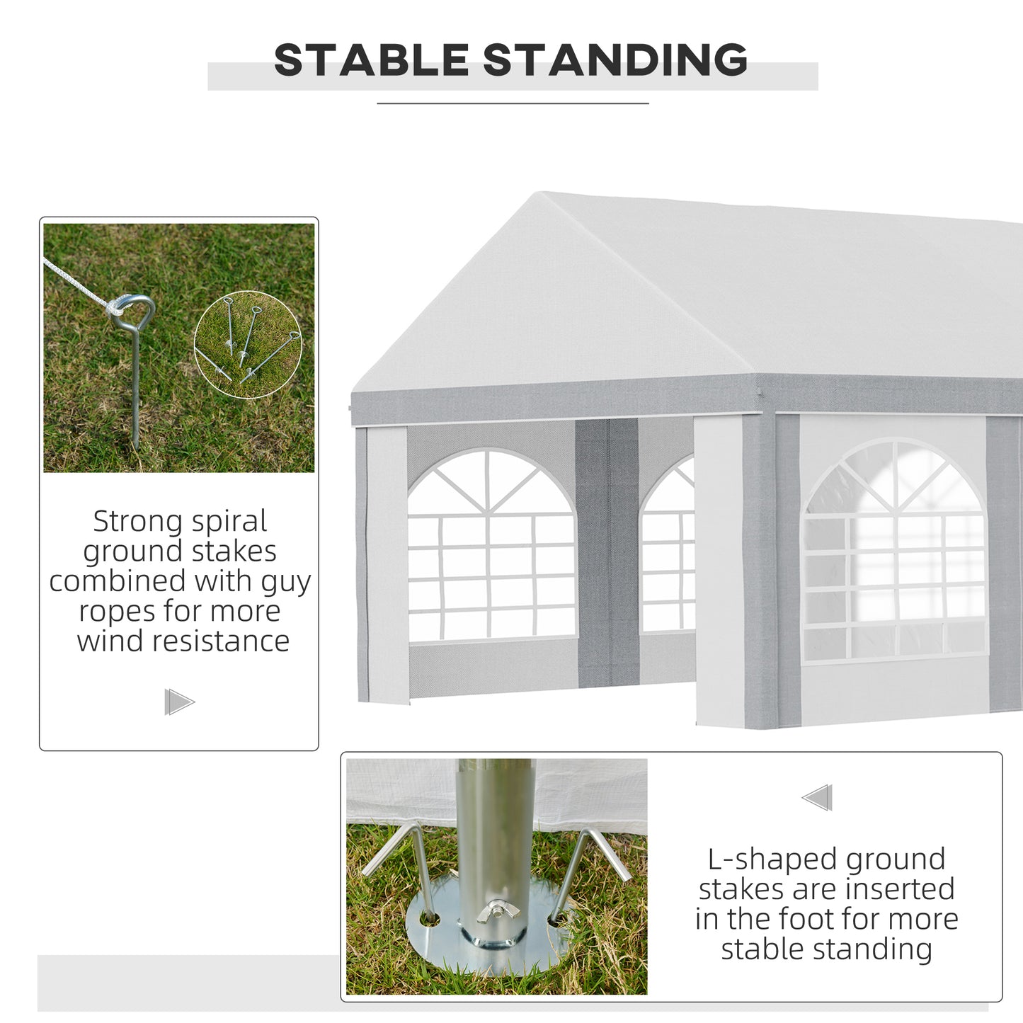 8 x 4m Galvanised Party Tent, Marquee Gazebo with Sides, Eight Windows and Double Doors, for Parties, Wedding and Events