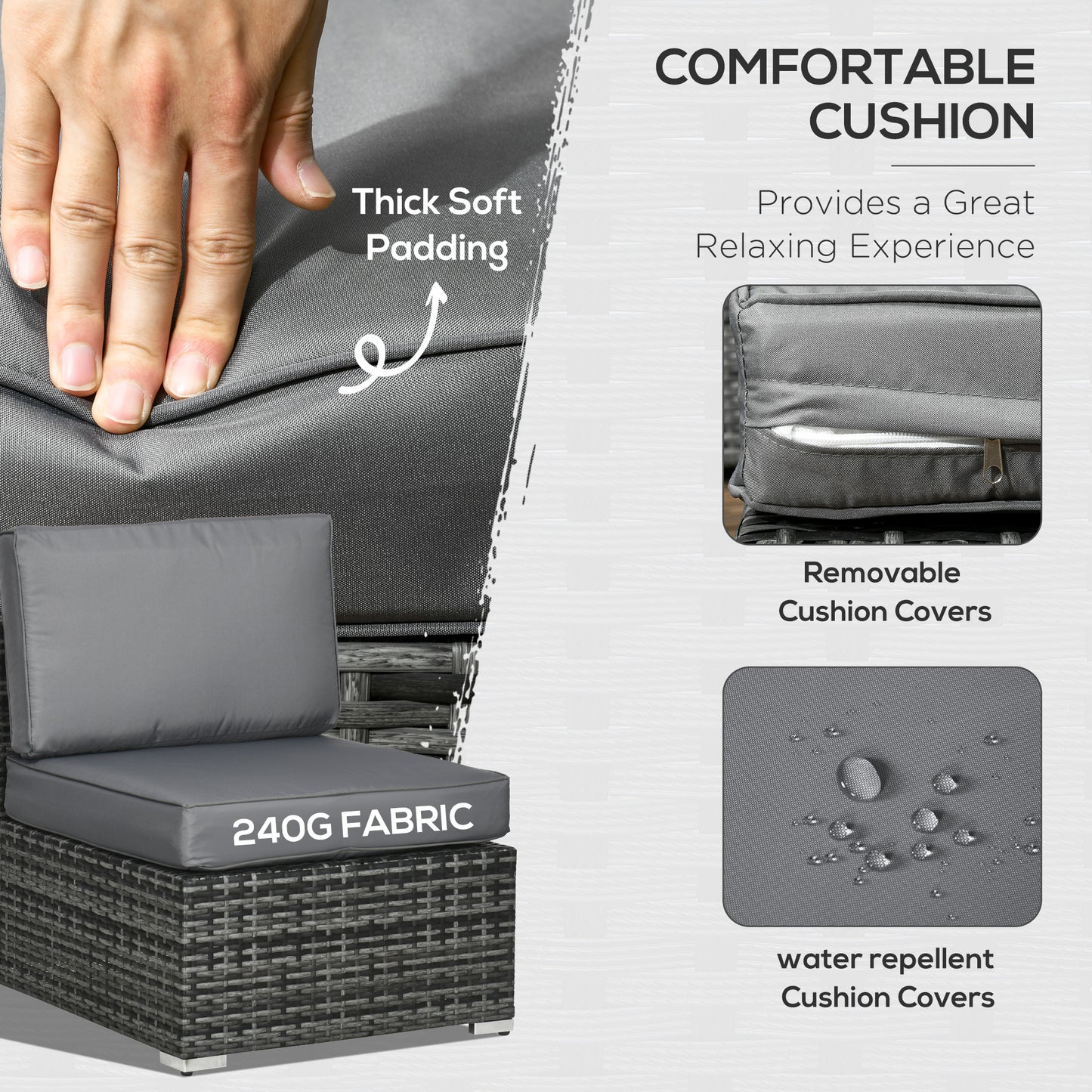 Outsunny 8 Piece PE Rattan Corner Sofa Set Garden Furniture Set Patio Wicker Sofa Seater w/ Cushion Washable Cushion Cover Tempered Glass Table Grey