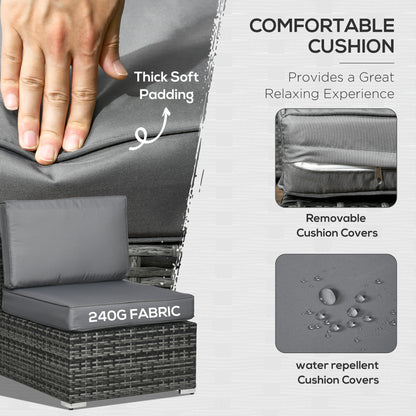 Outsunny 8 Piece PE Rattan Corner Sofa Set Garden Furniture Set Patio Wicker Sofa Seater w/ Cushion Washable Cushion Cover Tempered Glass Table Grey