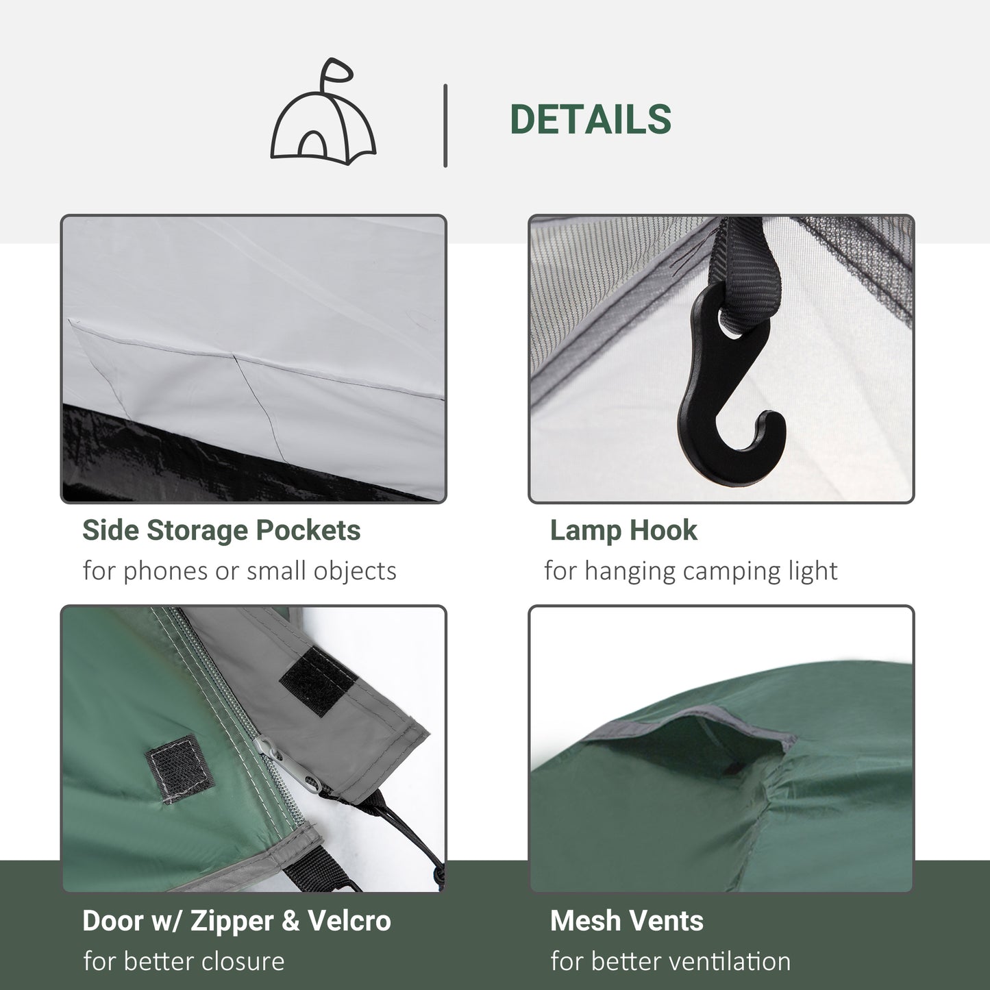 Outsunny Camping Dome Tent 2 Room for 3-4 Person with Weatherproof Vestibule Backpacking Tent Large Windows Lightweight for Fishing & Hiking Green