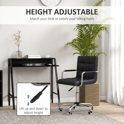 Home Office Chair and Computer Desk Set, Faux Leather Desk Chair with Swivel Wheels, Study Desk with Storage Shelf, Black