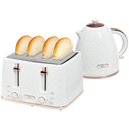 3000W 1.7L Fast Boil Kettle & 4 Slice Toaster Set, Kettle and Toaster Set with 7 Browning Controls, Crumb Tray, White