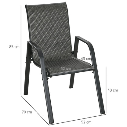 Outsunny Stackable Outdoor Rattan Chairs Set of 4 with Armrests and Backrest, Mixed Grey