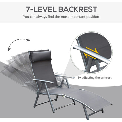 Outsunny Texteline Sun Lounger Recliner Chair Patio Foldable Garden 5 Levels Grey