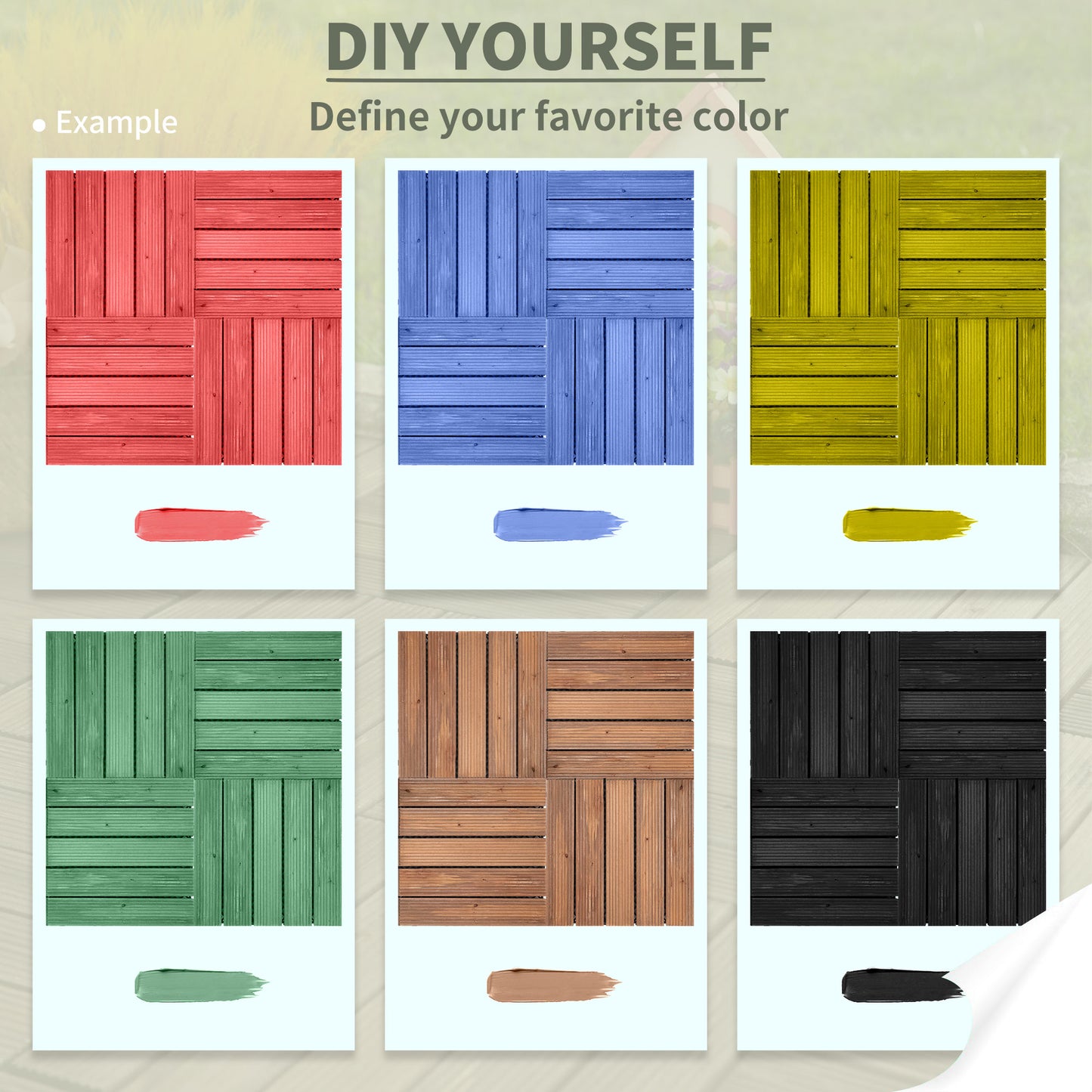 Outsunny 27 Piece Solid Wood Interlocking Decking Tiles For Patio, Balcony, Roof Terrace, Hot Tub, Black, (30 x 30 cm Per Piece)