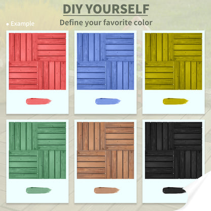 Outsunny 27 Piece Solid Wood Interlocking Decking Tiles For Patio, Balcony, Roof Terrace, Hot Tub, Black, (30 x 30 cm Per Piece)