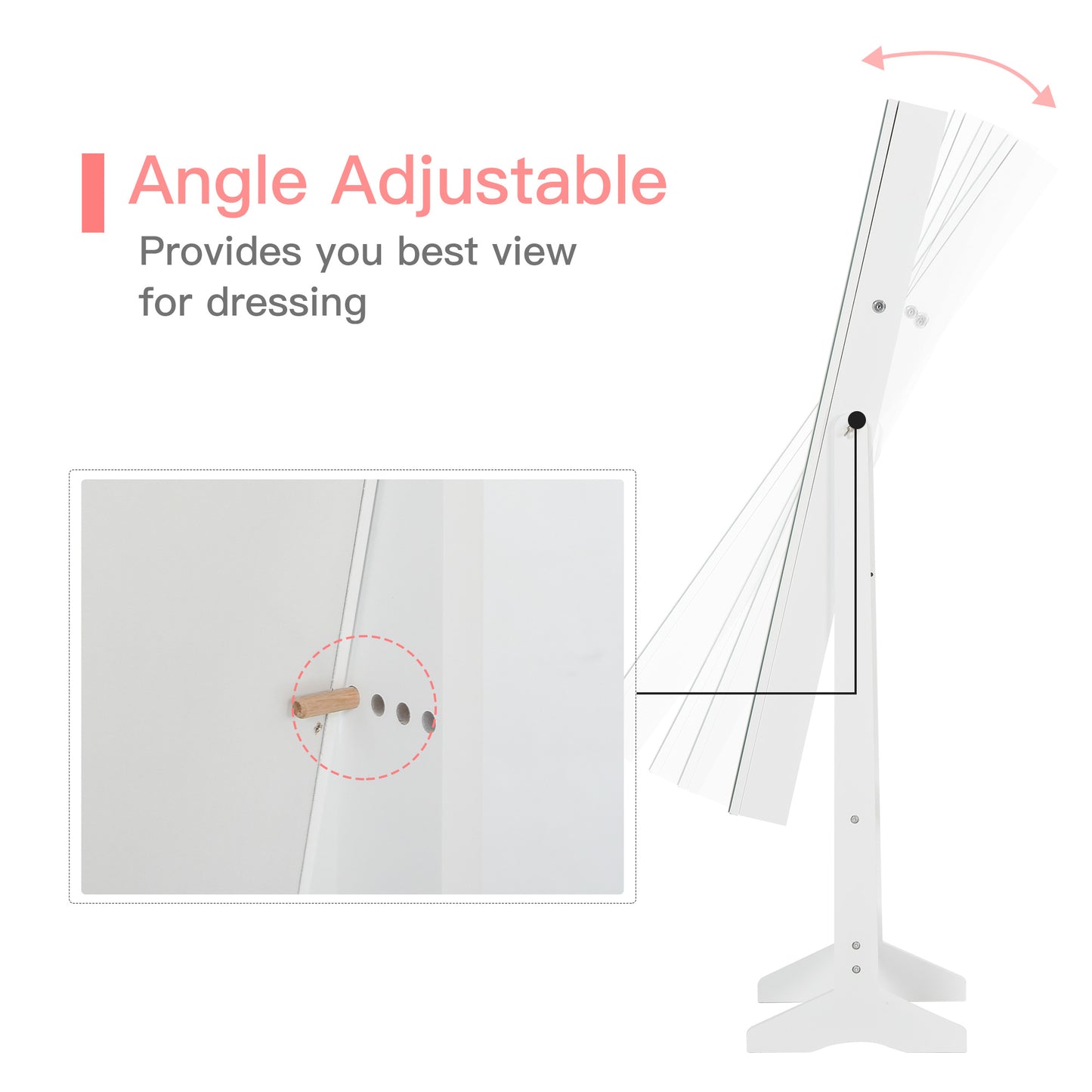 Jewellery Cabinet Standing Mirror Full Length Makeup Lockable Armoire Storage Organizer White