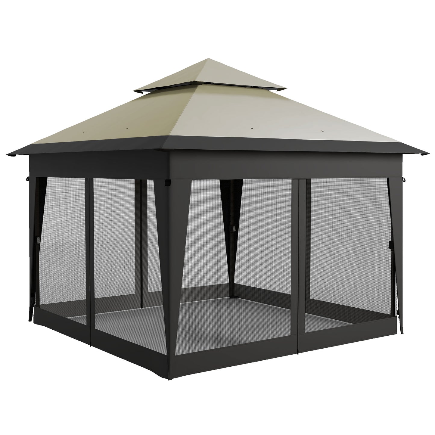 Outsunny 3 x 3(m) Pop Up Gazebo with Mosquito Netting, 1 Person Easy up Marquee Party Tent 1-Button Push Double Roof Carry Bag, Sandbags Grey