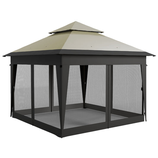 Outsunny 3 x 3(m) Pop Up Gazebo with Mosquito Netting, 1 Person Easy up Marquee Party Tent 1-Button Push Double Roof Carry Bag, Sandbags Grey