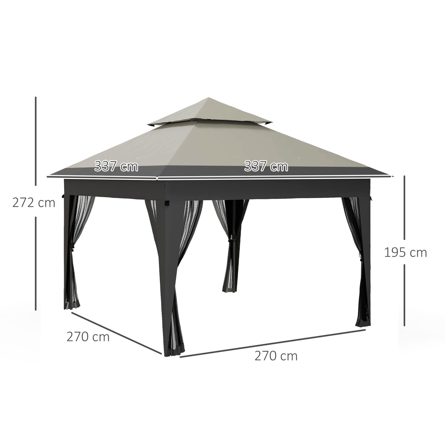 Outsunny 3 x 3(m) Pop Up Gazebo with Mosquito Netting, 1 Person Easy up Marquee Party Tent 1-Button Push Double Roof Carry Bag, Sandbags Grey