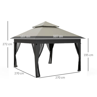 Outsunny 3 x 3(m) Pop Up Gazebo with Mosquito Netting, 1 Person Easy up Marquee Party Tent 1-Button Push Double Roof Carry Bag, Sandbags Grey