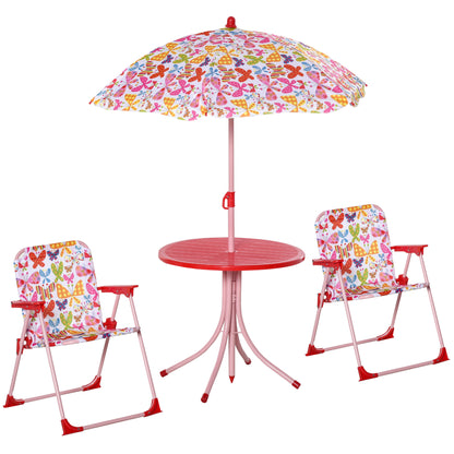 Outsunny Kids Folding Picnic Table and Chairs Set Colour Stripes Outdoor w/ Parasol