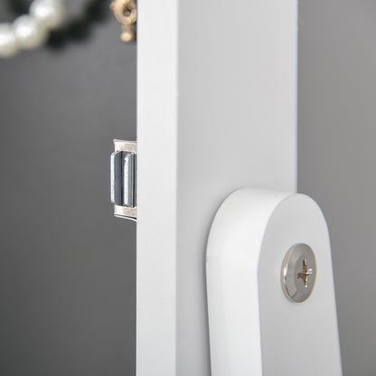 Full Body Mirrored Jewellery Cabinet W/ LED Light W/ 3 Angle Adjustable For Rings Earrings Bracelets Cosmetics Warm White