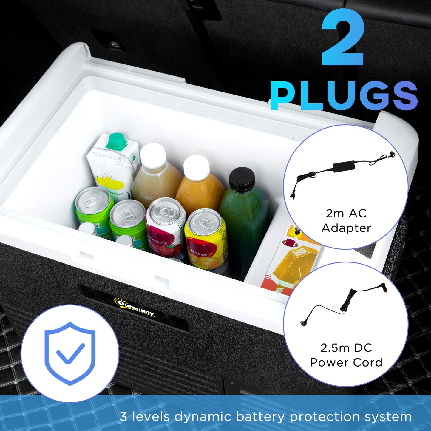 Outsunny 40L Car Refrigerator, Portable Compressor Car Fridge Freezer, Electric Cooler Box with 12/24V DC and 110-240V AC, Down to -20℃