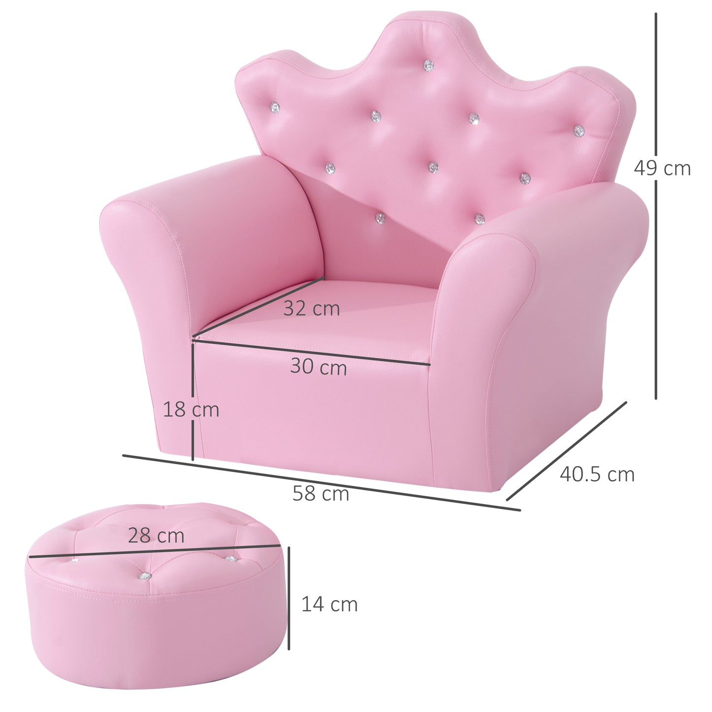 Children's Kids Sofa Set Armchair Chair Seat with Free Footstool PU Leather Pink