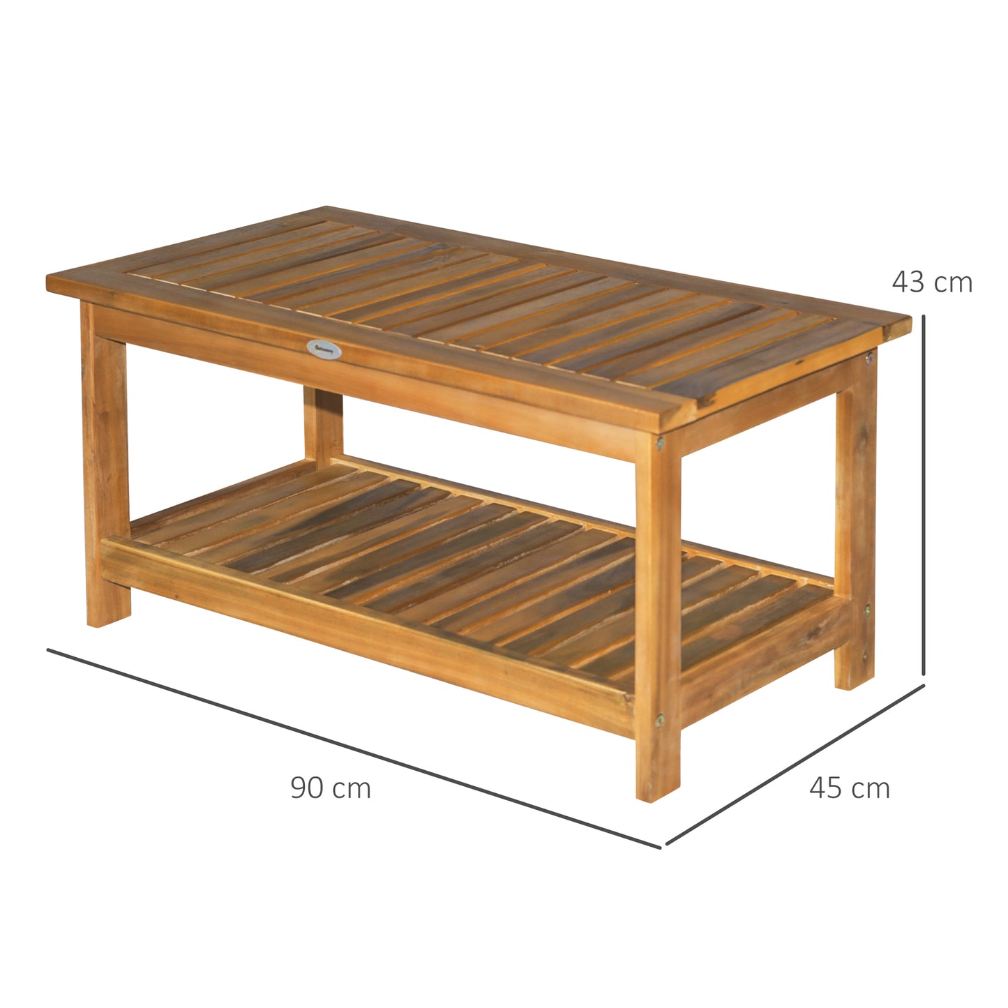 Outsunny 45 x 90cm Natural Acacia Wood Two-Tier Garden Table