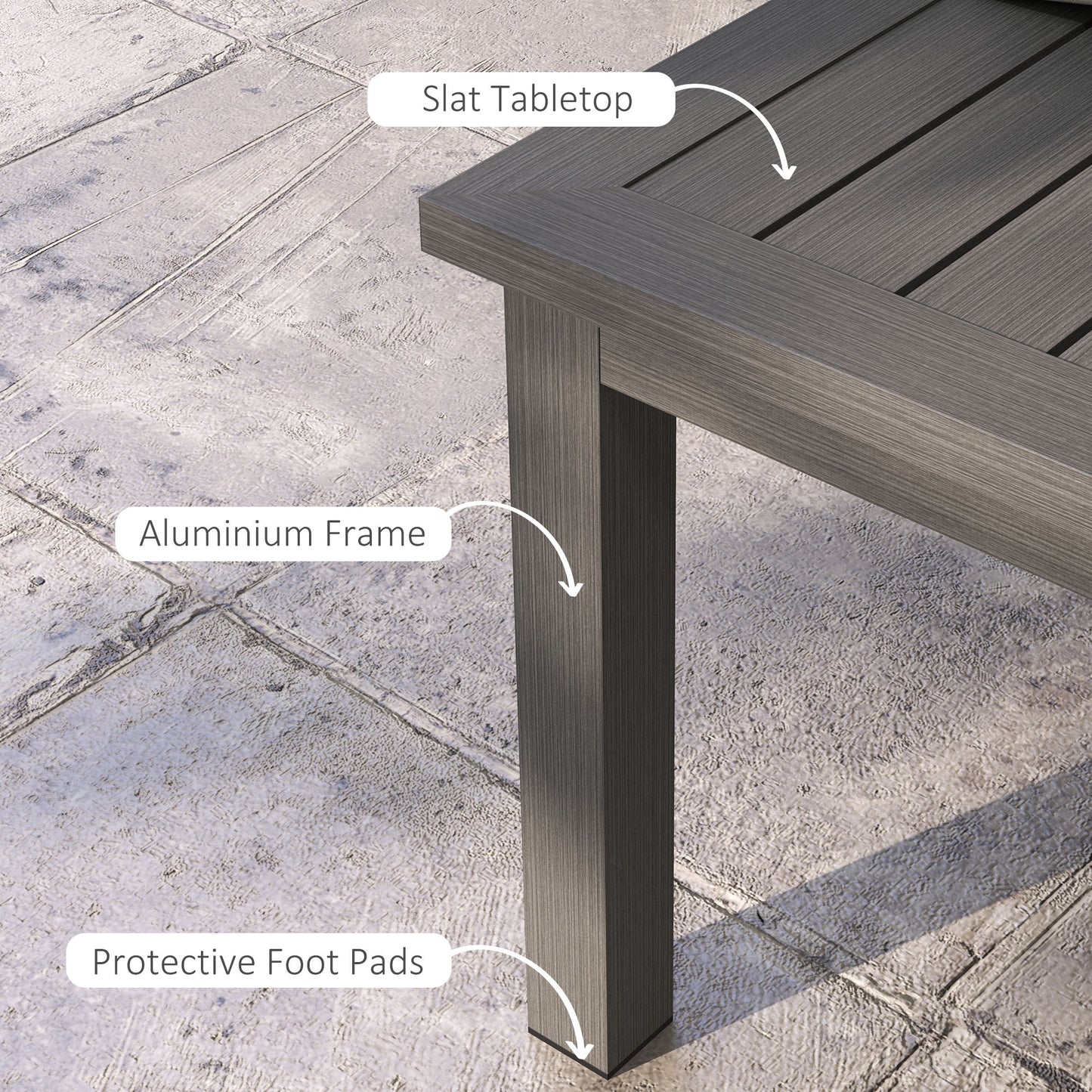 Outsunny Aluminium Outdoor Side Table, Slat Patio Coffee Table with Wood Grain Effect for Garden, Balcony, 100cm x 60cm, Brown