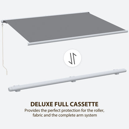 Outsunny 4 x 3 m Full Cassette Electric/Manual Retractable Awning, Sun Canopies for Patio Door Window with Remote Controller, Grey